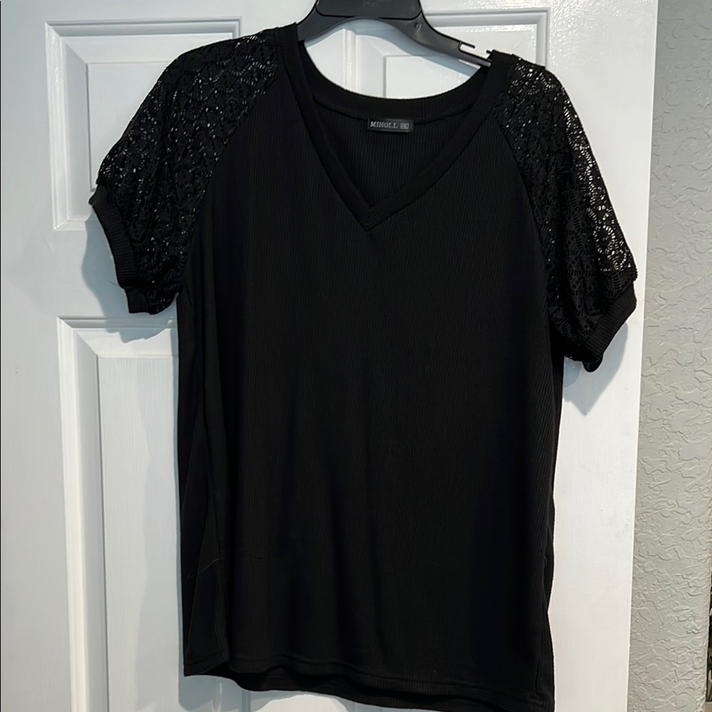 Black Lace Sleeve Blouse